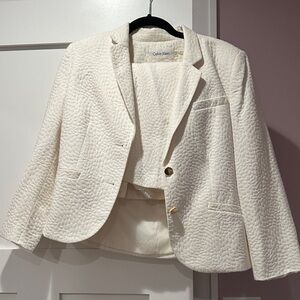 Calvin Klein Women's Ivory Textured Blazer + Skirt Set